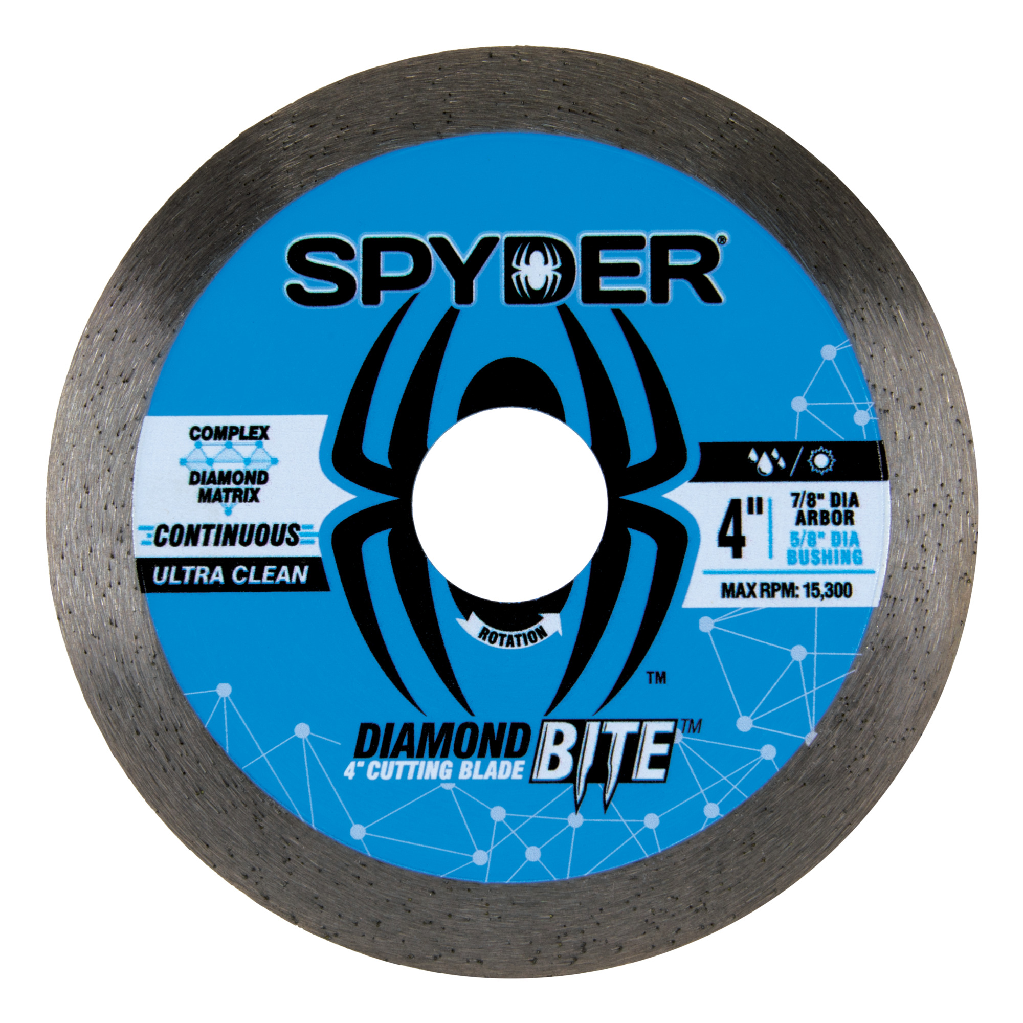 Spyder Continuous Rim Diamond Saw Blade - 4in. dia., Wet/Dry, Model# 14100